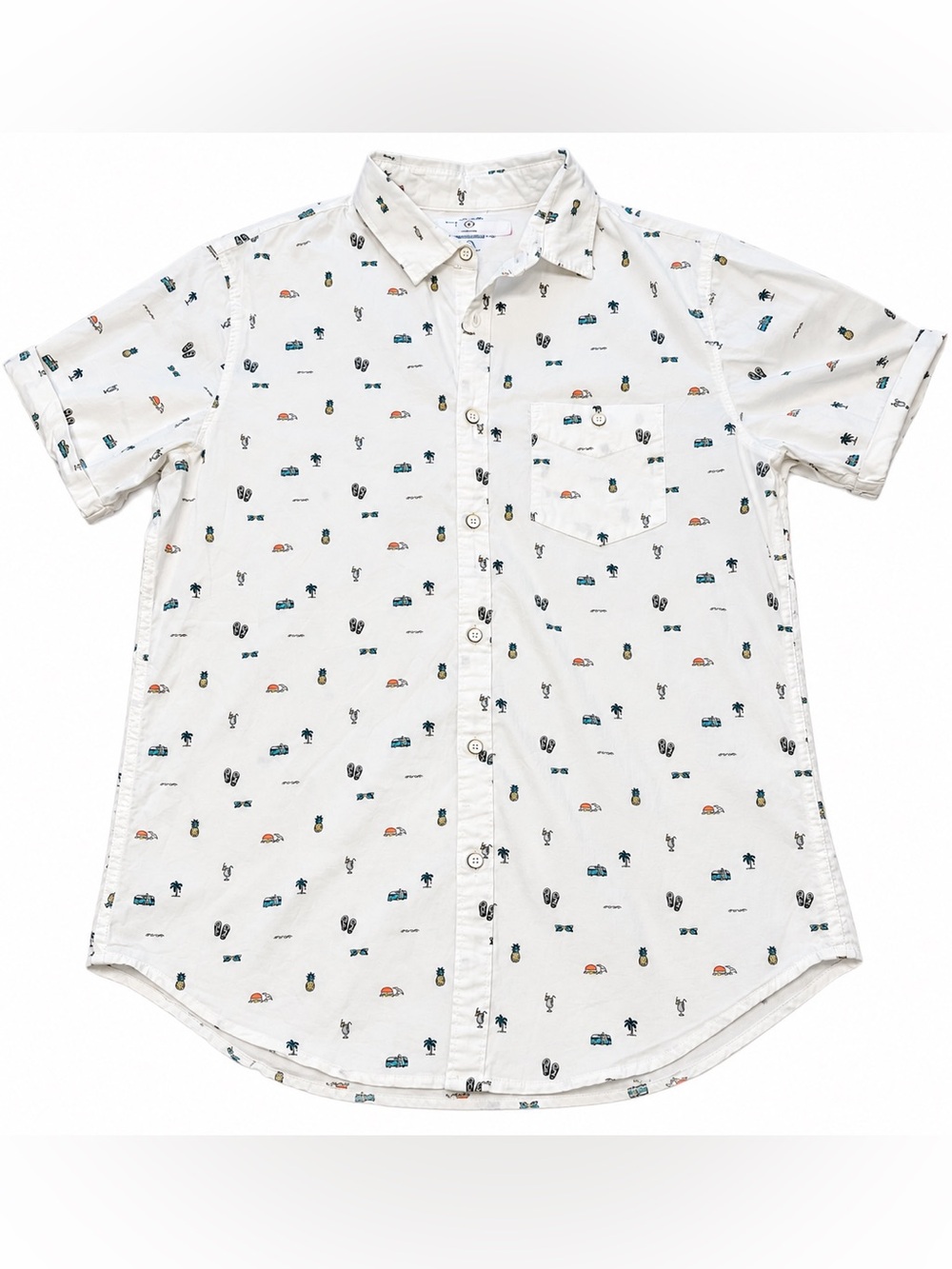 Paper Denim & Cloth Men’s Large Tropical Print Slim Fit Short Sleeve Button Up